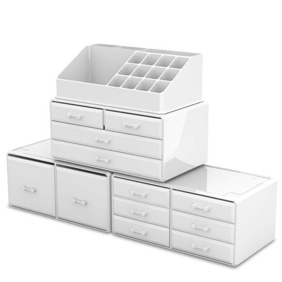 Makeup Organizer with Drawers Cosmetic Storage Box Vanity Case White Plastic - Picture 6 of 7